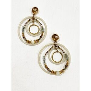 GAS Bijoux Alexia Earrings Drop Hoop Beaded 24k Gold Stone Chips Statement $248